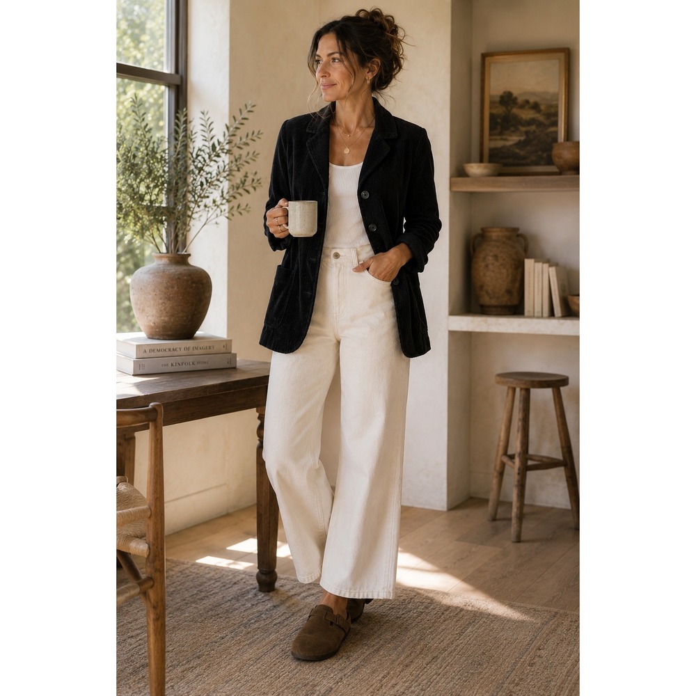 J. Jill Black Corduroy Blazer Jacket Cotton Button Front Relaxed Coastal Chic S